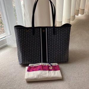 Tory Burch Black Gemini Link Stripe tote